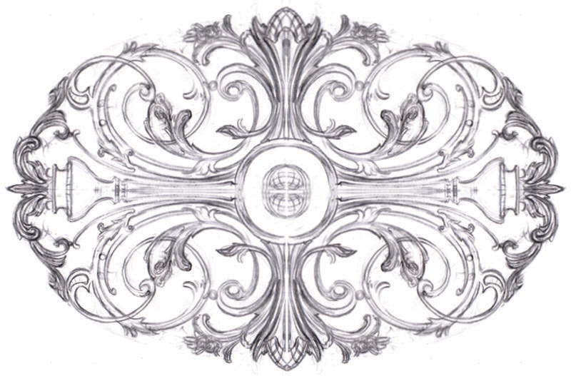 эскизный рисунок элемента лепного декора из гипса